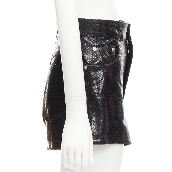 MANOKHI black genuine scaled leather high waisted shorts FR36 XS