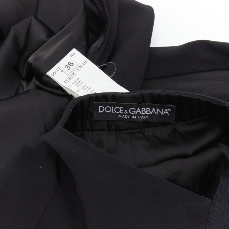 DOLCE GABBANA black logo elastic strap cross back bodycon dress IT36 XS