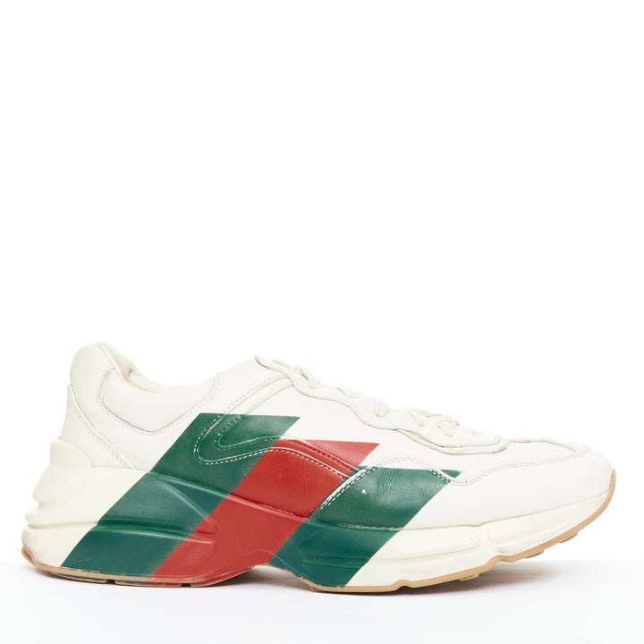 GUCCI Rhyton off white green red web print chunky sneakers UK8.5 EU42.5