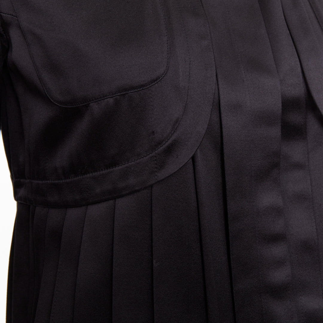 CHANEL black 100% silk pocketed gun flap pleated tunic shirt dress FR34 XS