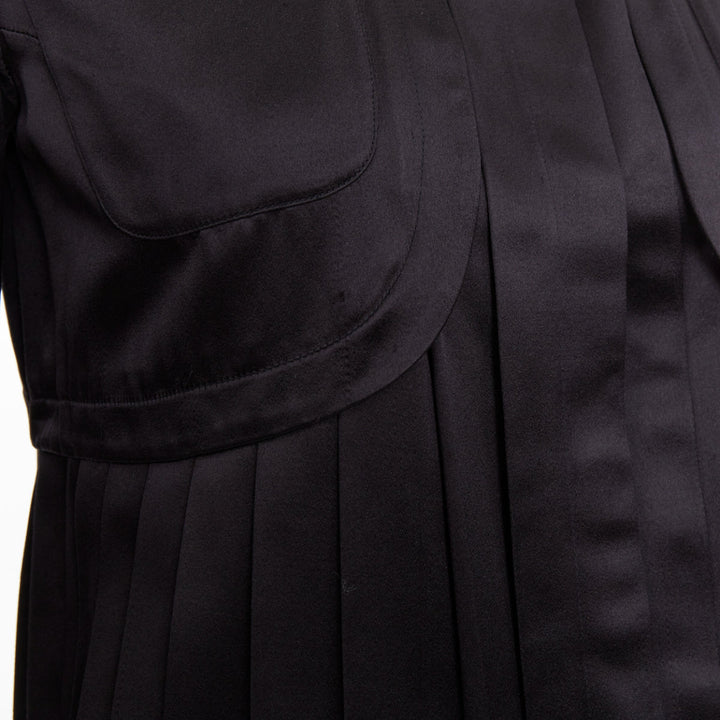 CHANEL black 100% silk pocketed gun flap pleated tunic shirt dress FR34 XS