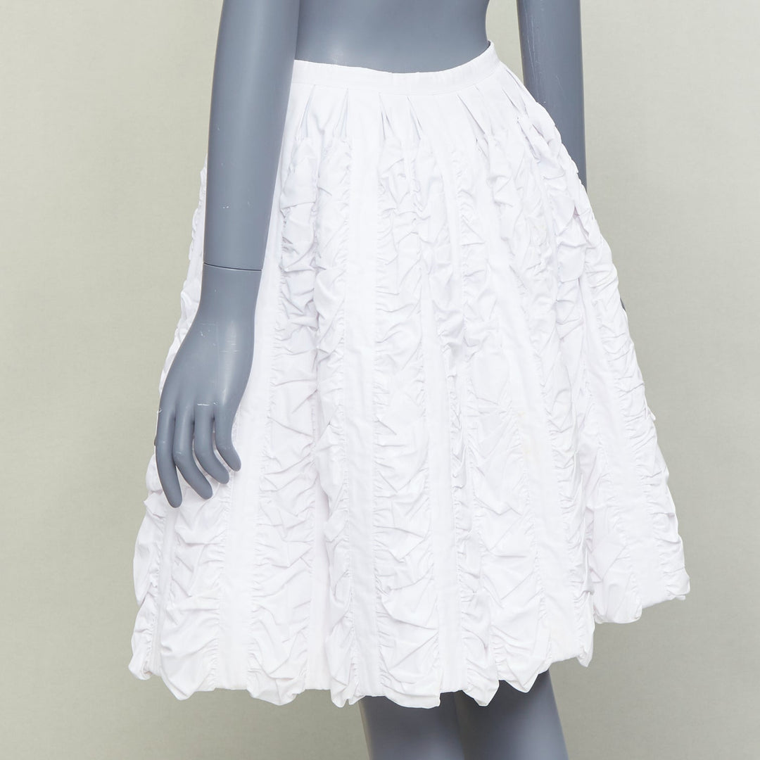 ALAIA Vintage white double cotton crumpled shirred panelled flared skirt FR40 L