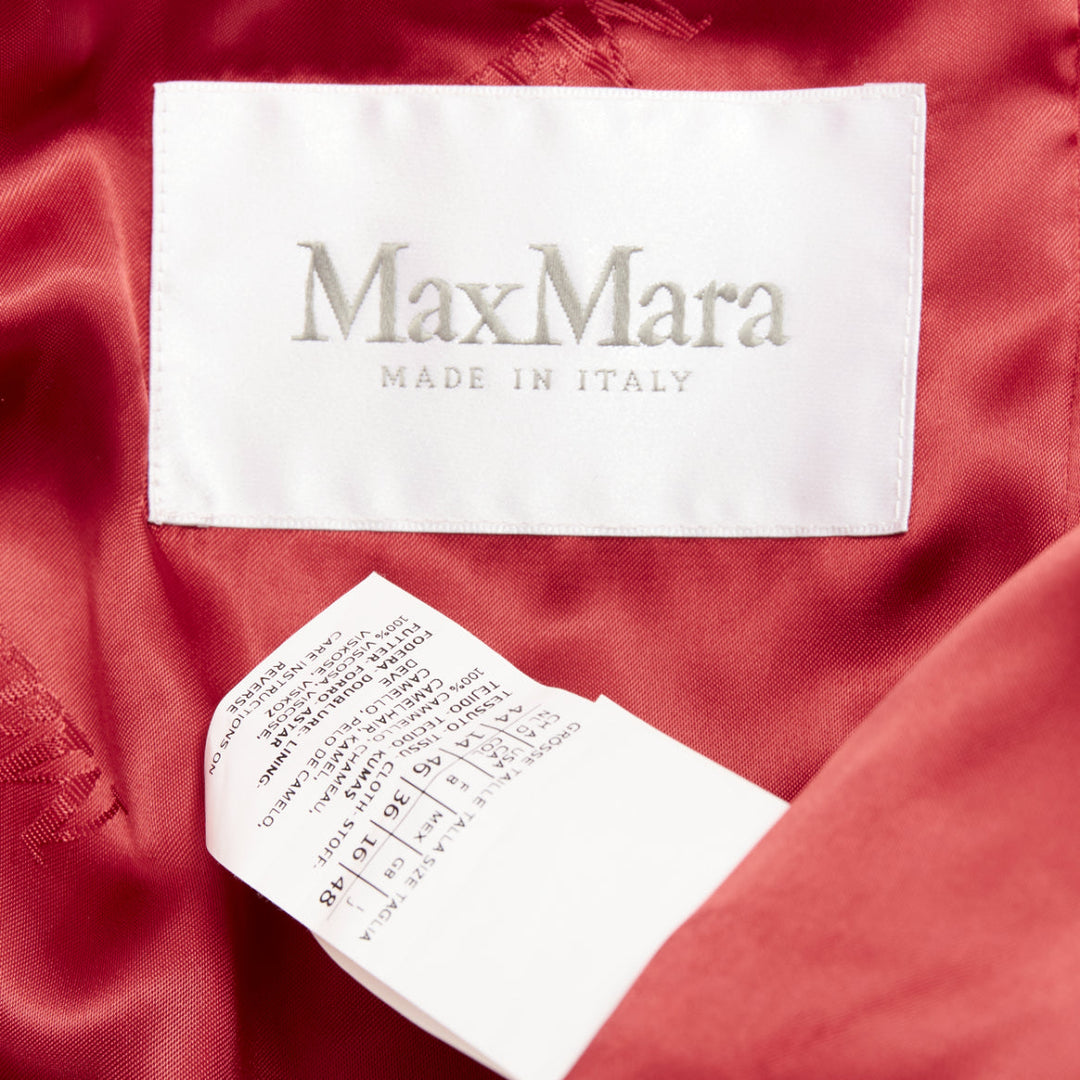 MAX MARA Rialto 100% camel hair red pocketed belted wrap robe coat IT44 L