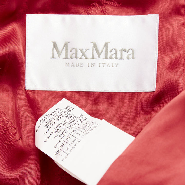 MAX MARA Rialto 100% camel hair red pocketed belted wrap robe coat IT44 L