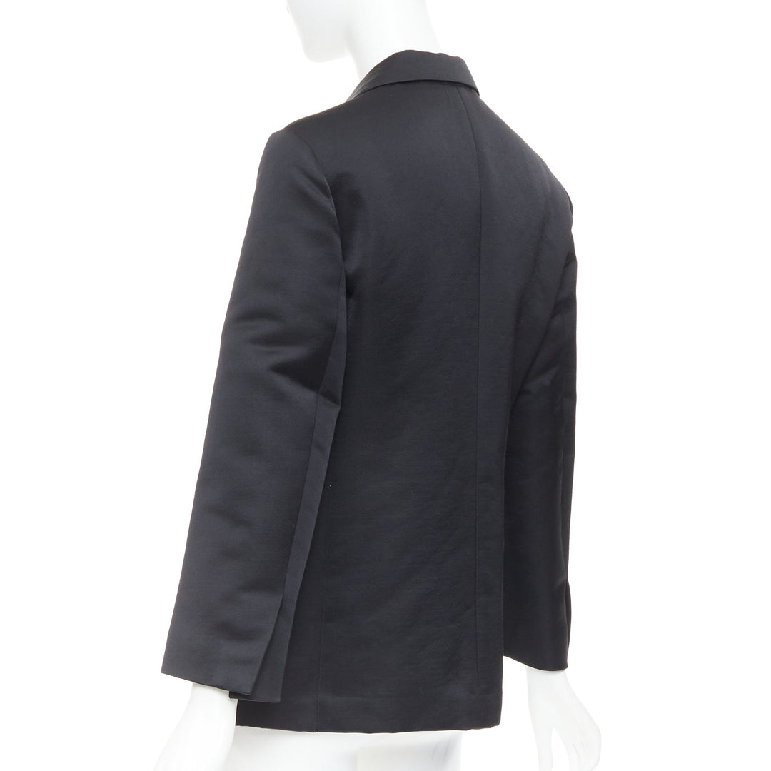 BACCA black satin cropped sleeves single breasted boxy tuxedo blazer