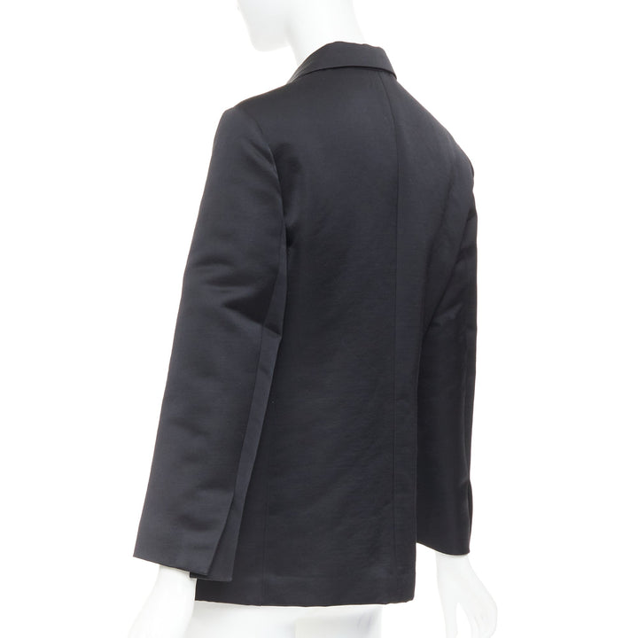 BACCA black satin cropped sleeves single breasted boxy tuxedo blazer