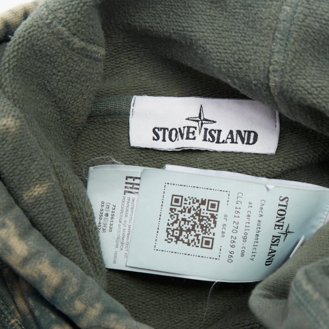 STONE ISLAND 2022 Off-Dye OVD Treatment Cotton fleece hoodie green marbled M