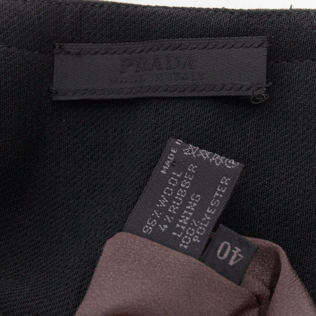 PRADA 1998 Vintage black wool rubber seamed V neck minimal sheath dress IT40 S