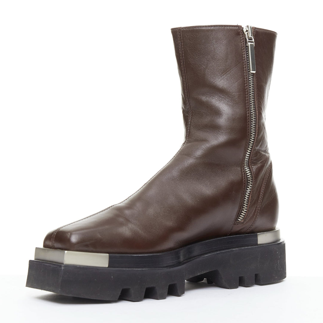 PETER DO Napa Moto tobacco brown metal square toe ankle boots EU38