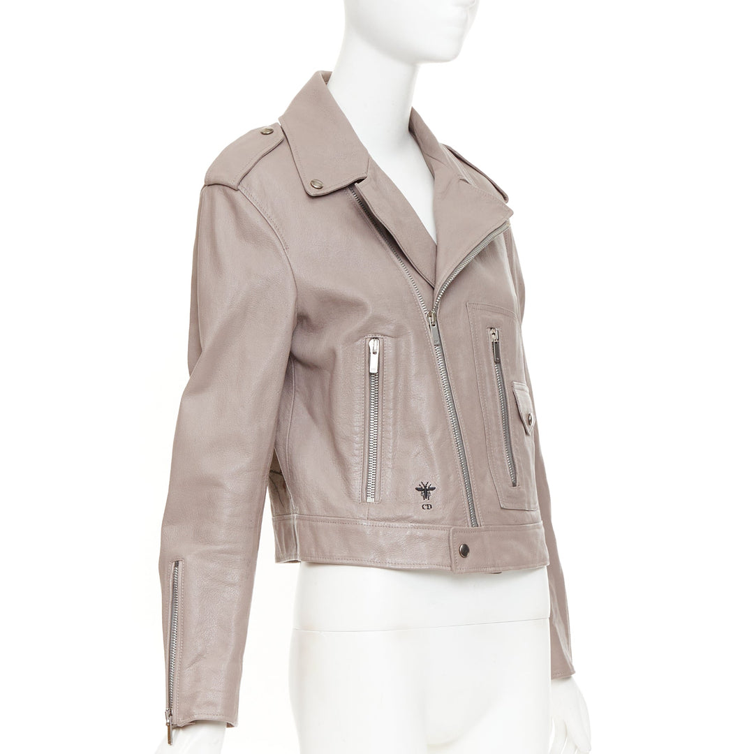 CHRISTIAN DIOR beige goat leather handpainted Phoenix zipped biker jacket FR38 M