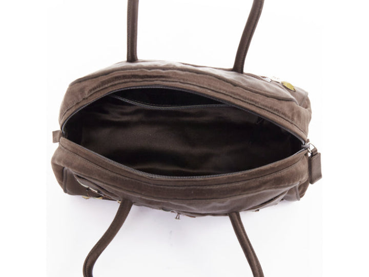 PRADA Vintage brown satin leather beads embroidered top handle bag