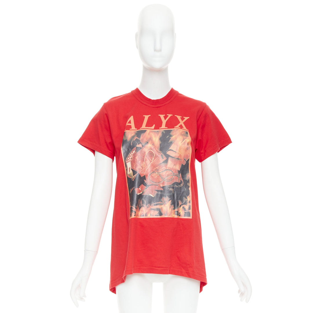 ALYX Love Chaos red cotton jewelry print open back zip tshirt S