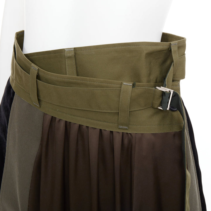 SACAI 2020 military green camo sheer patchwork cargo belted skirt JP1 S