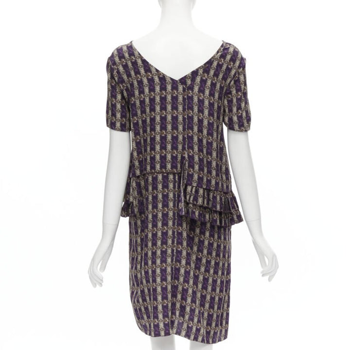 MARNI purple jewel print tier ruffle waist sheath dress IT38 XS