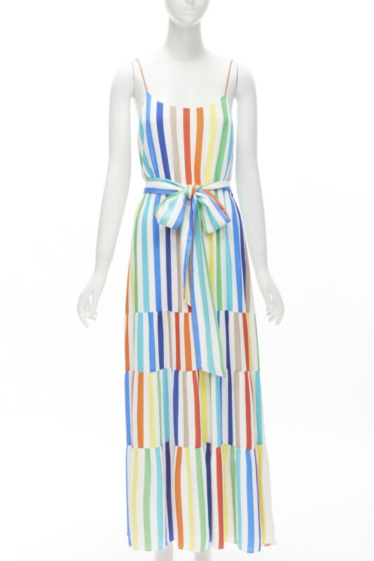 ALICE OLIVIA rainbow striped belted midi dress US4