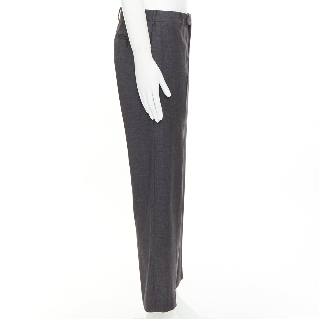 HERMES grey wool handstitched back pockets straight leg trousers IT50 XL