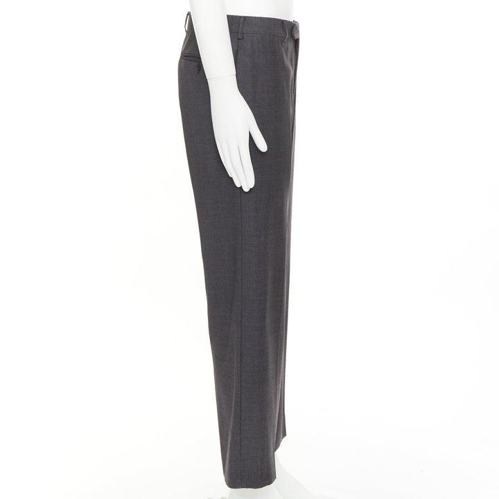 HERMES grey wool handstitched back pockets straight leg trousers IT50 XL