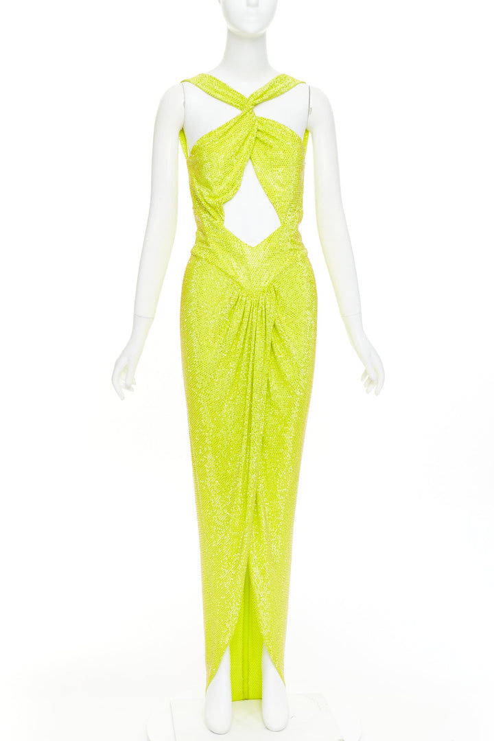rare ALEXANDRE VAUTHIER COUTURE AW2023 strass crystal neon yellow cut out gown
