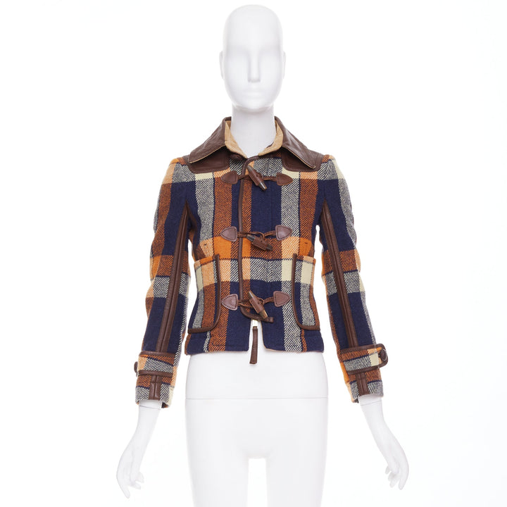 DSQUARED2 2004 Runway brown navy plaid duffle Montgomery cropped jacket IT40 S