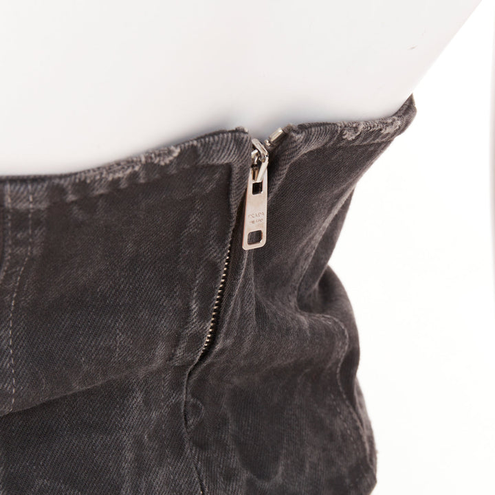 PRADA 2016 Runway grey washed denim zip back lace-up bustier belt IT36 XXS