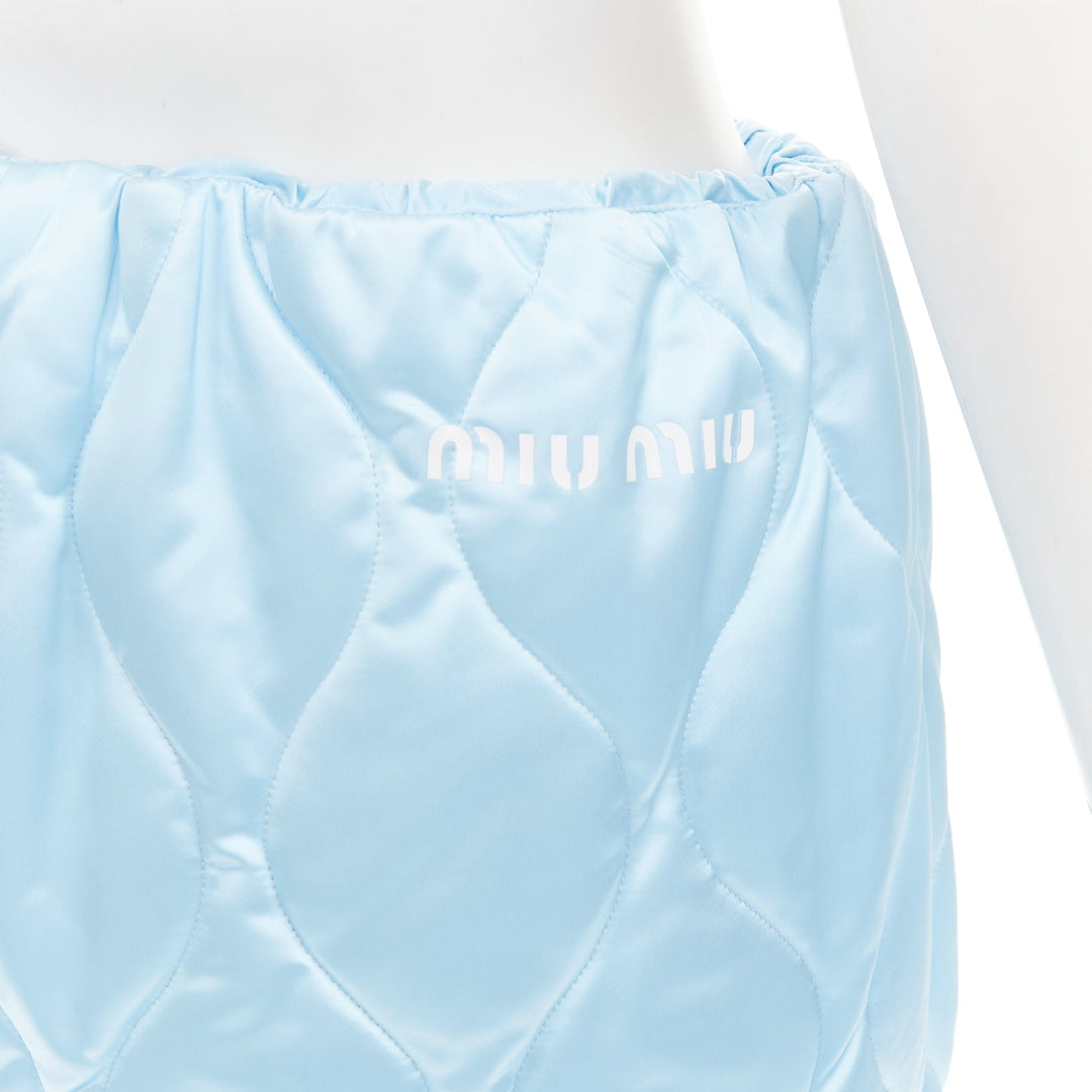 MIU MIU 2021 Runway Winter Pants sky blue quilted nylon wide pants IT38 XS