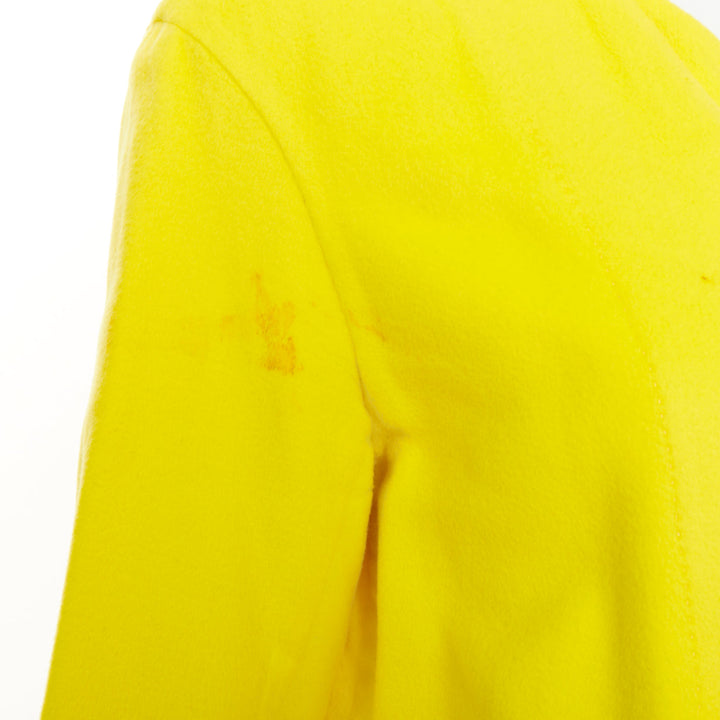 HERMES yellow cashmere asymmetric collar minimalist wrap longline coat FR36 S