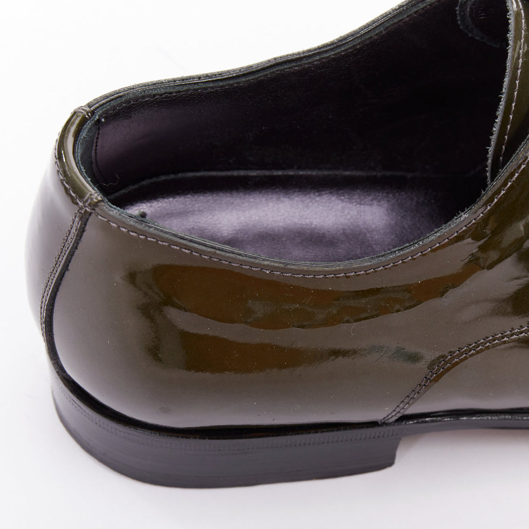 DOLCE GABBANA green patent leather pointy lace up brogue shoes UK7 EU41