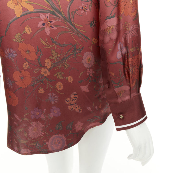 GUCCI 2025 Flora Degrade Rosso Ancora red bow neck tie silk twill top IT36 XXS