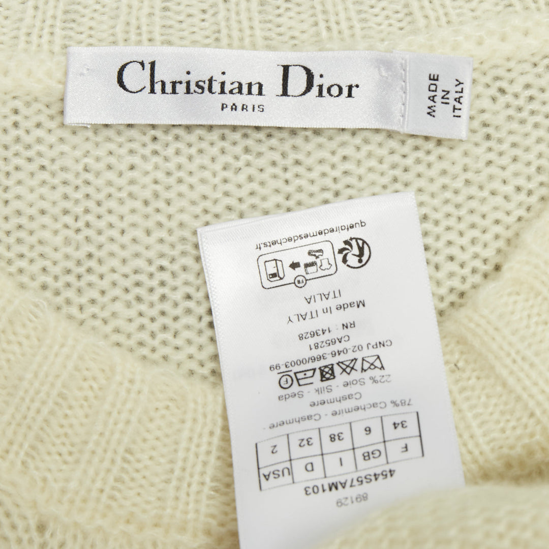 DIOR 2024 Miss Dior graffiti intarsia ecru white cashmere silk sweater FR34 XS