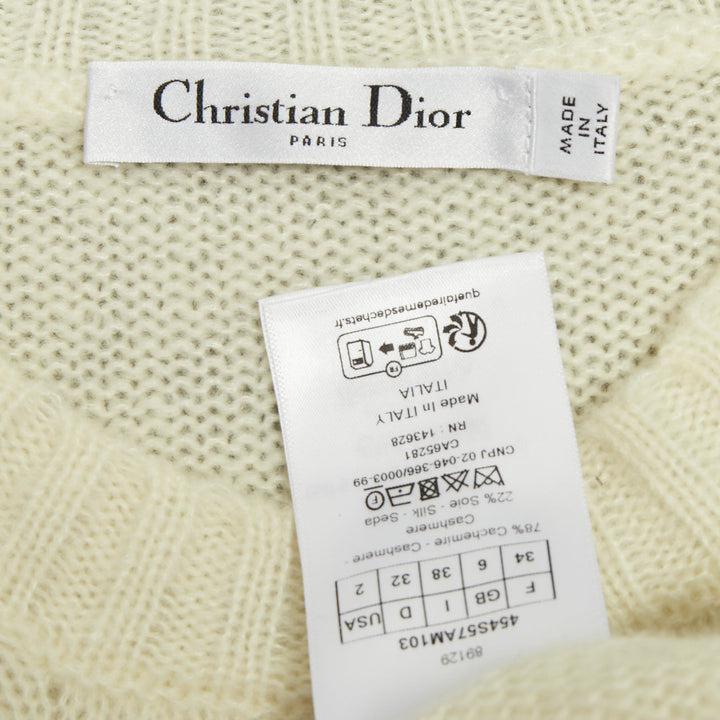 DIOR 2024 Miss Dior graffiti intarsia ecru white cashmere silk sweater FR34 XS
