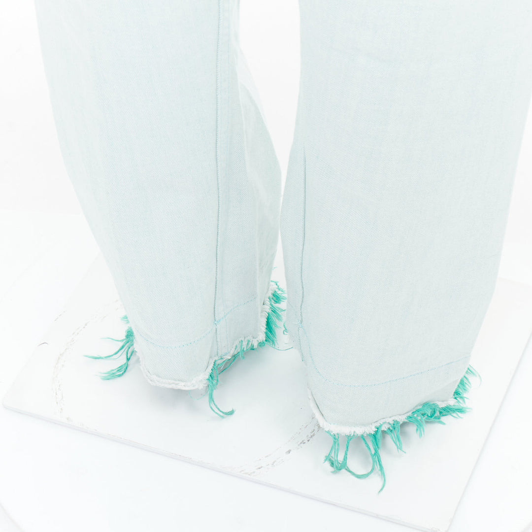 JIL SANDER washed green cotton frayed hem wide leg jeans FR40 S