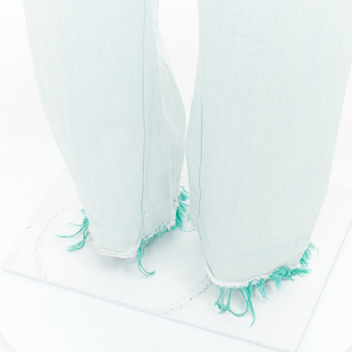 JIL SANDER washed green cotton frayed hem wide leg jeans FR40 S