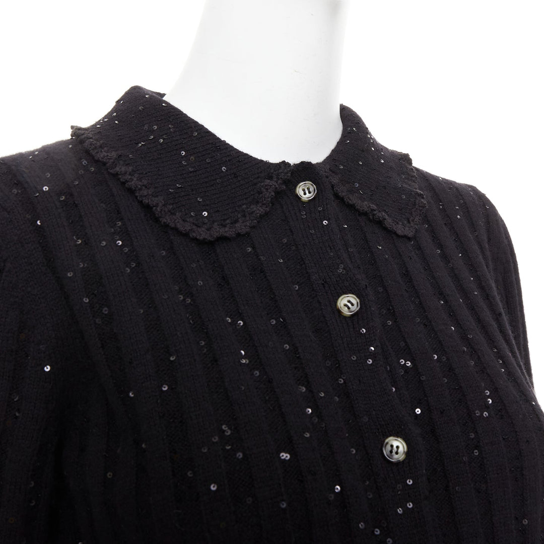 SHUSHU TONG black sequins wool cotton blend logo crop cardigan UK6 XS
