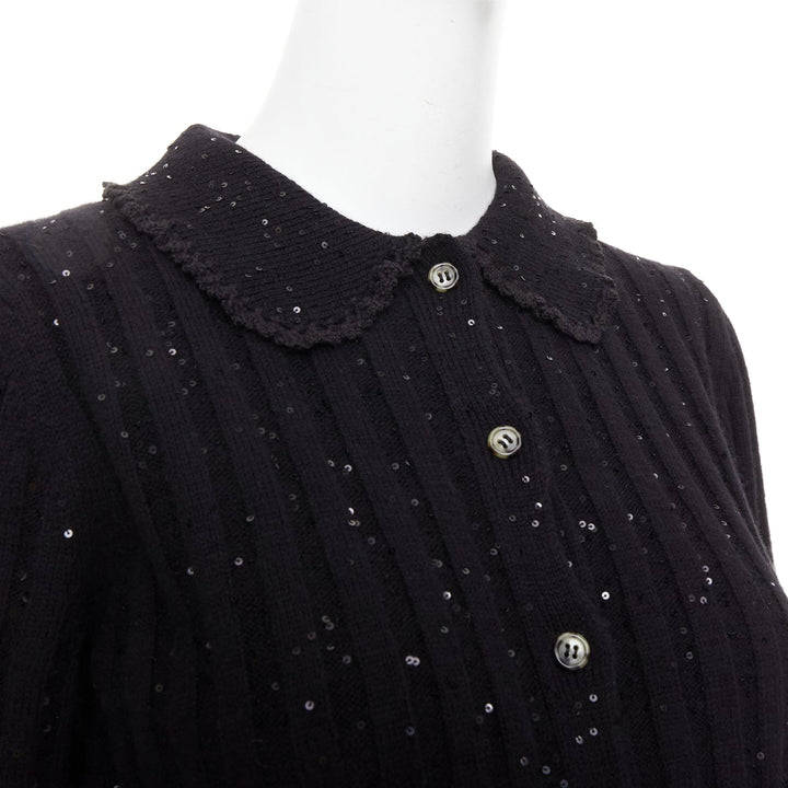 SHUSHU TONG black sequins wool cotton blend logo crop cardigan UK6 XS