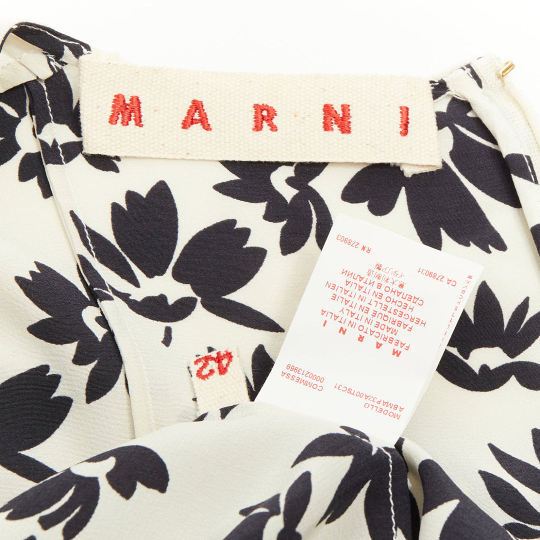 MARNI white black floral print asymmetric panel dress IT42 M