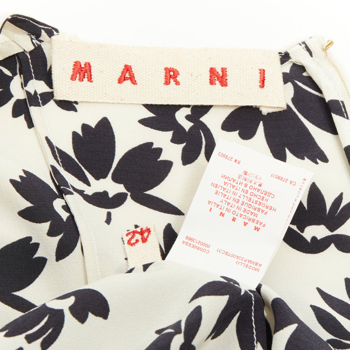 MARNI white black floral print asymmetric panel dress IT42 M