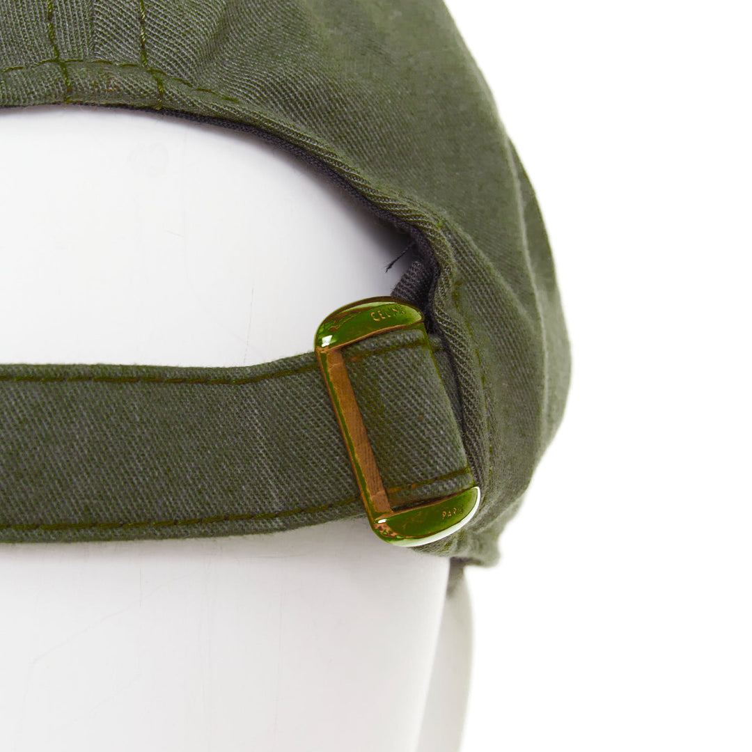 CELINE Sulky olive green cotton white carriage logo baseball cap hat 59cm