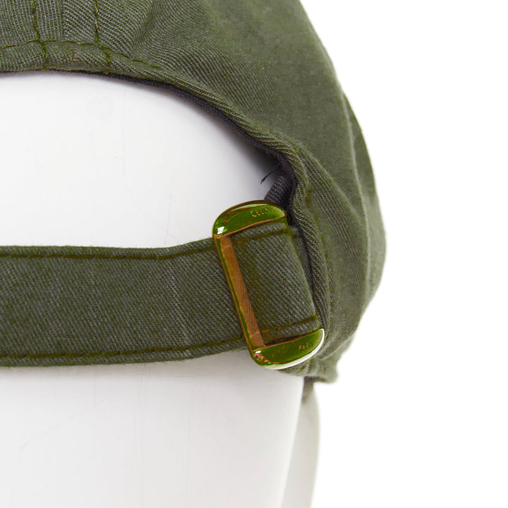CELINE Sulky olive green cotton white carriage logo baseball cap hat 59cm