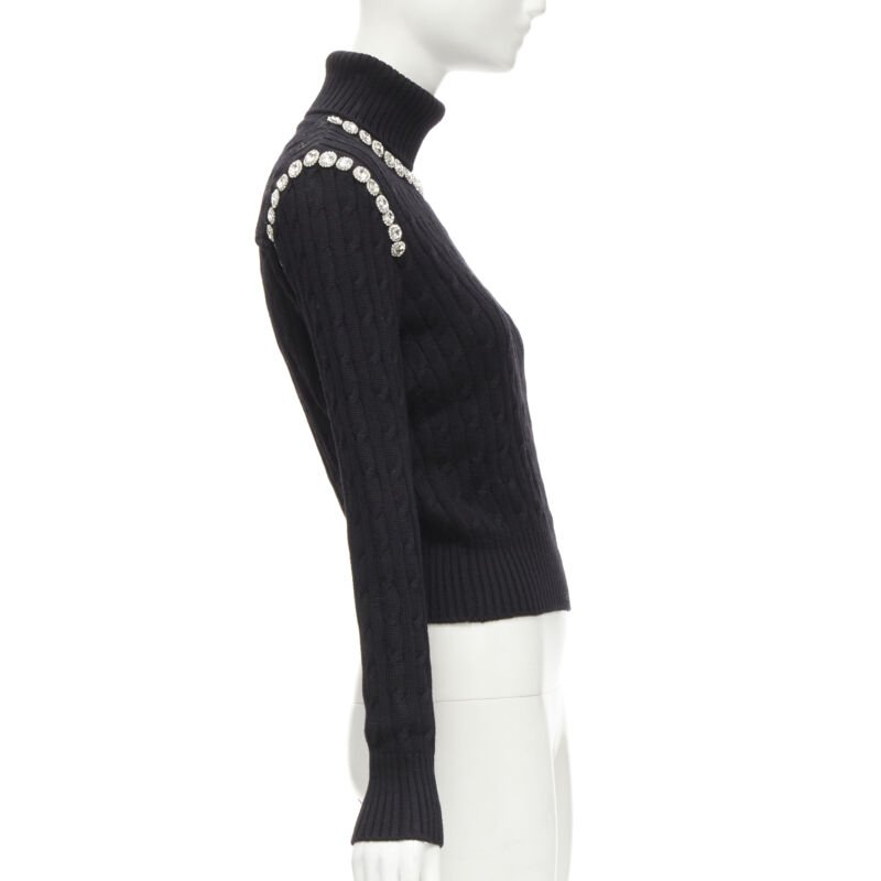 GIUSEPPE DI MORABITO black wool crystal embellished cable knit turtleneck IT38