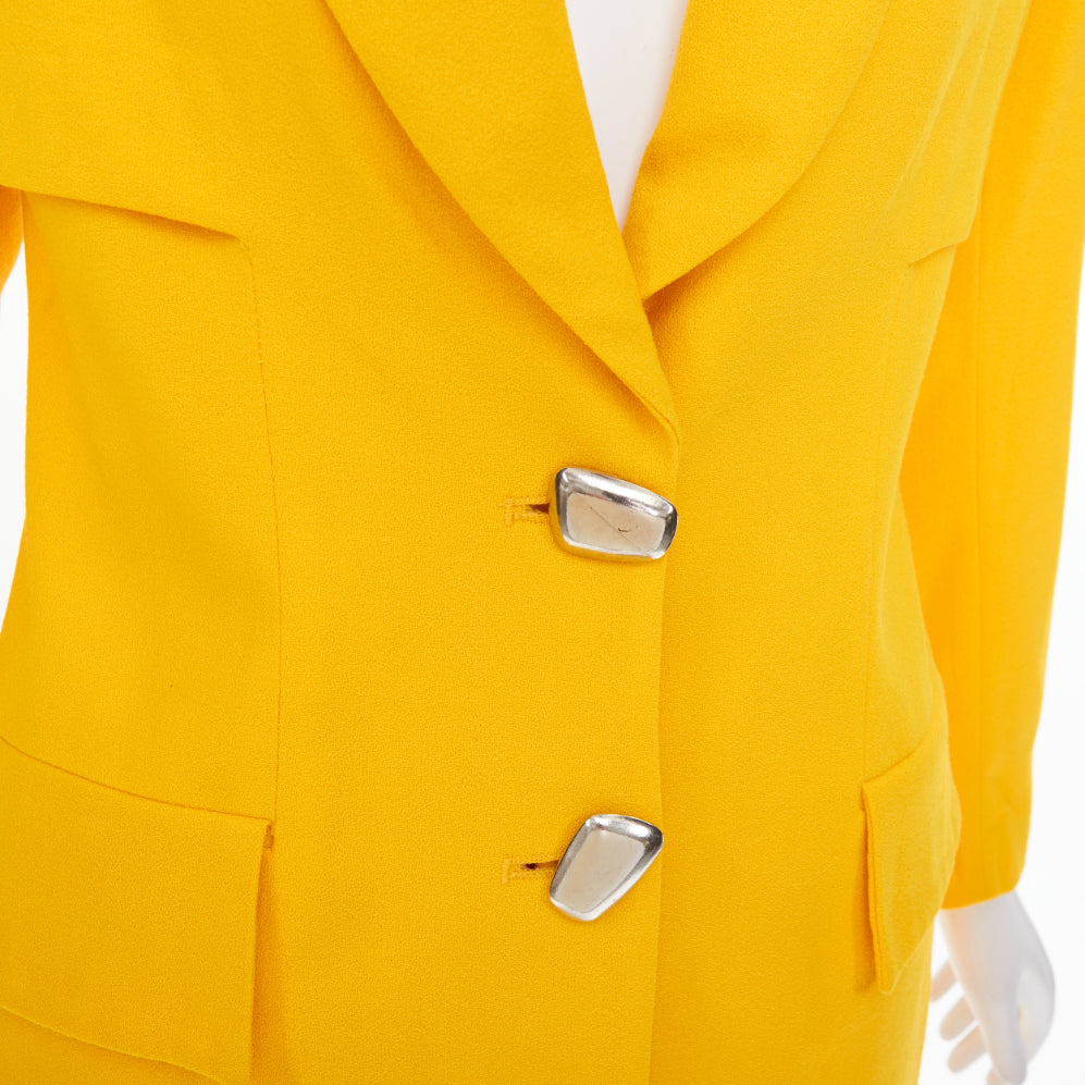 TAHARI Vintage yellow fuchsia block tiered blazer skirt suit set US 6 M