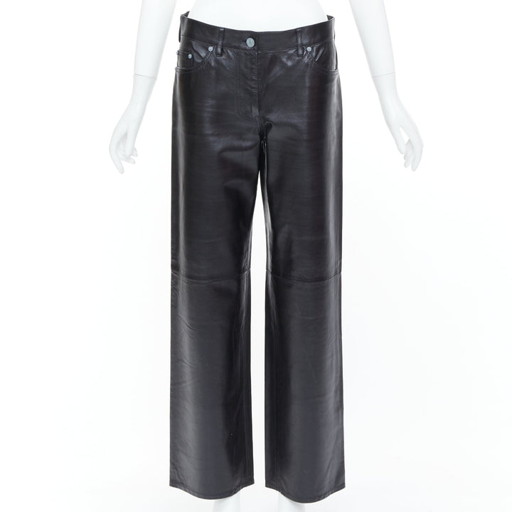CALVIN KLEIN 205W39NYC black lambskin leather straight leg utility pants IT40 S