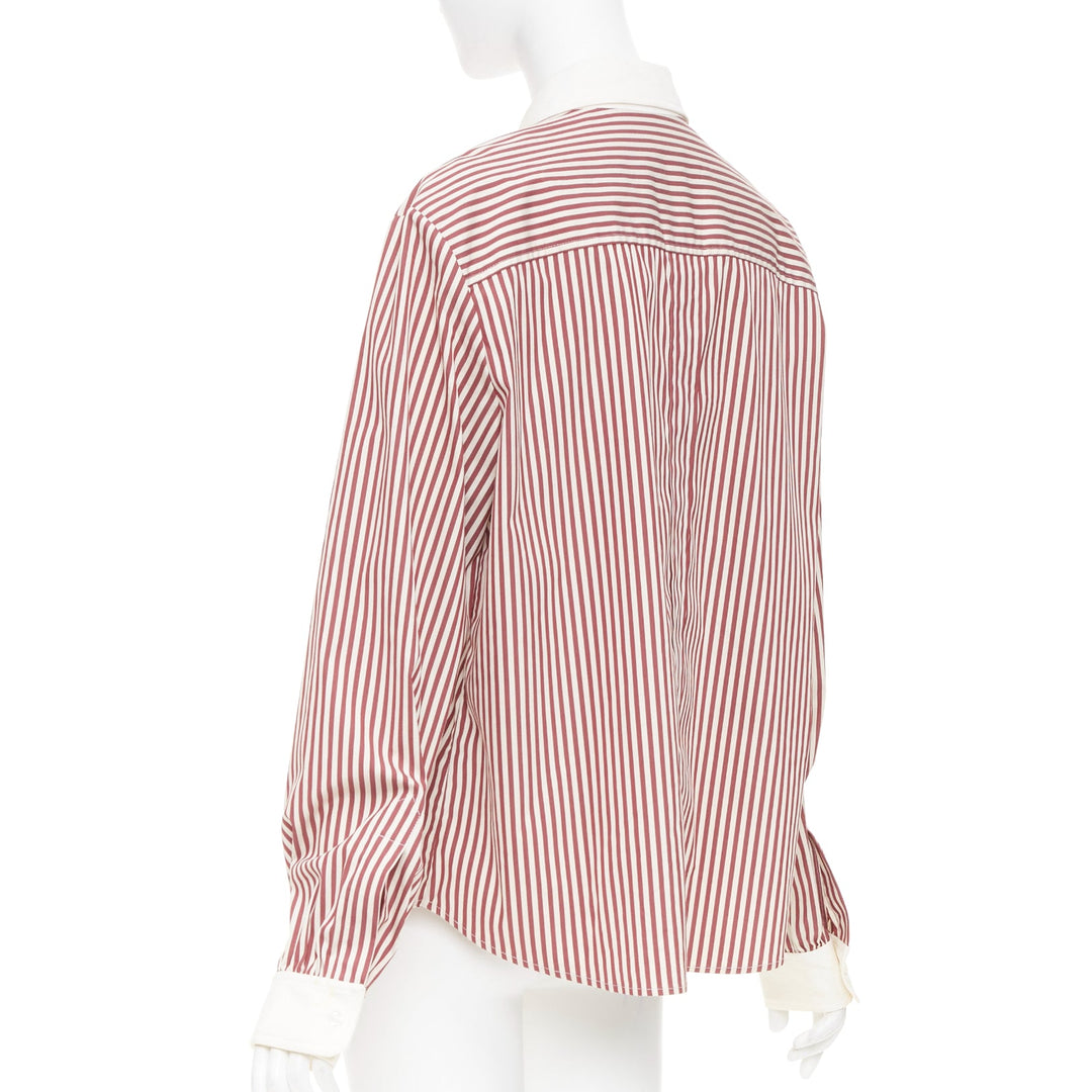 OSCAR DE LA RENTA S08 Stripe Pleated Placket Contrast Collar top US16 4XL