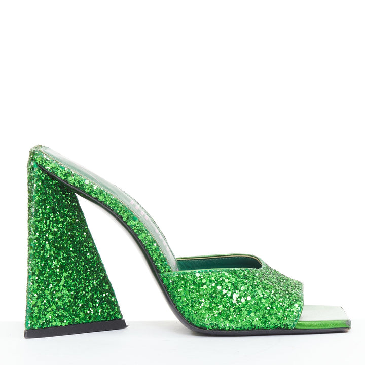 THE ATTICO Devon green apple glitter square open toe architectural mules EU38