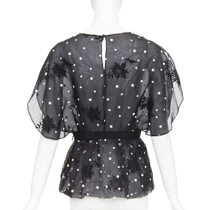 GIAMBATTISTA VALLI black polka dot applique sheer lace peplum top IT42 M