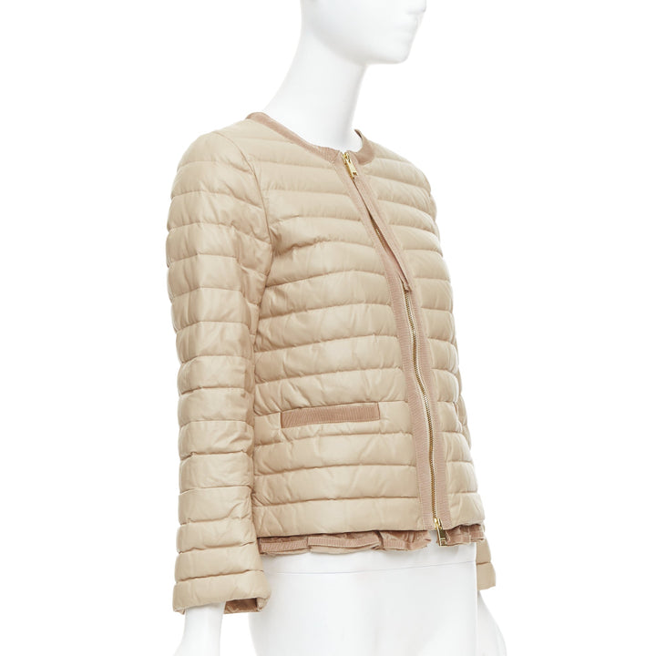 MONCLER beige lambskin leather goose down lightweight  padded puffer Sz1