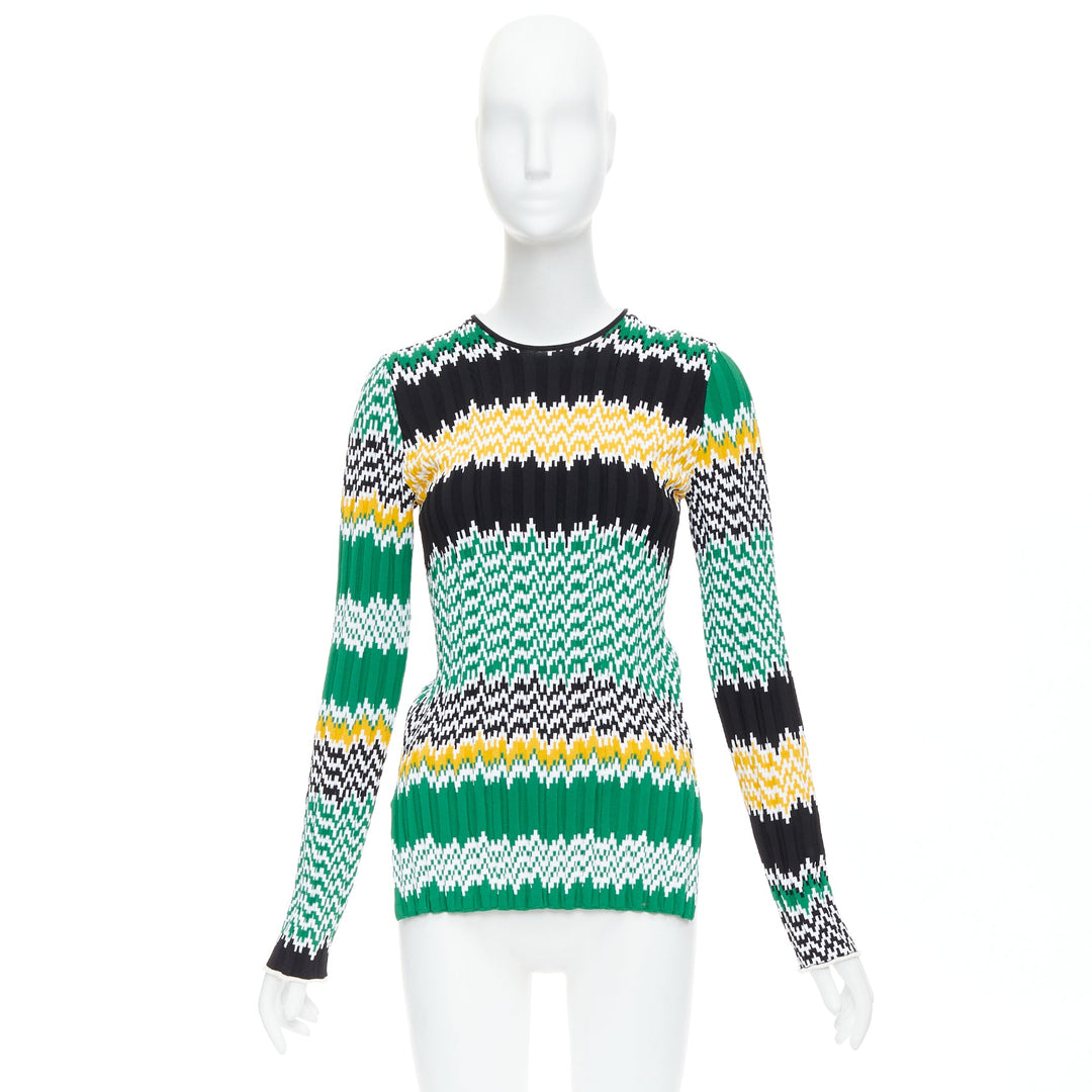 CELINE 2015 Phoebe Philo green black yellow chevron knit sweater XS