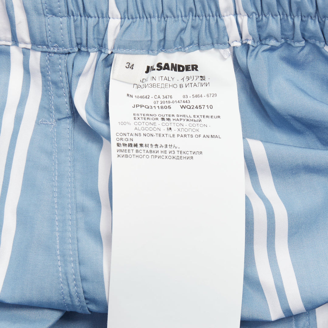 JIL SANDER blue white striped high waisted drawstring boxer shorts FR34 XS