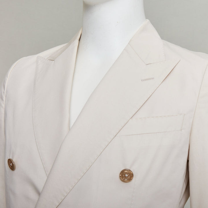 DOLCE GABBANA Taormina beige cotton silk buttons double breasted blazer IT44 XS