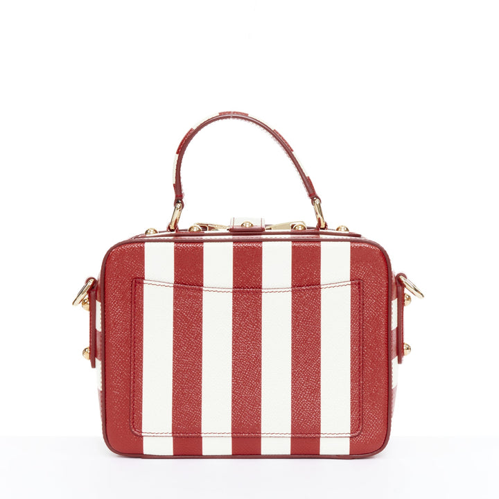 DOLCE GABBANA 2016 Box Rosaria red white striped leather padlock bag