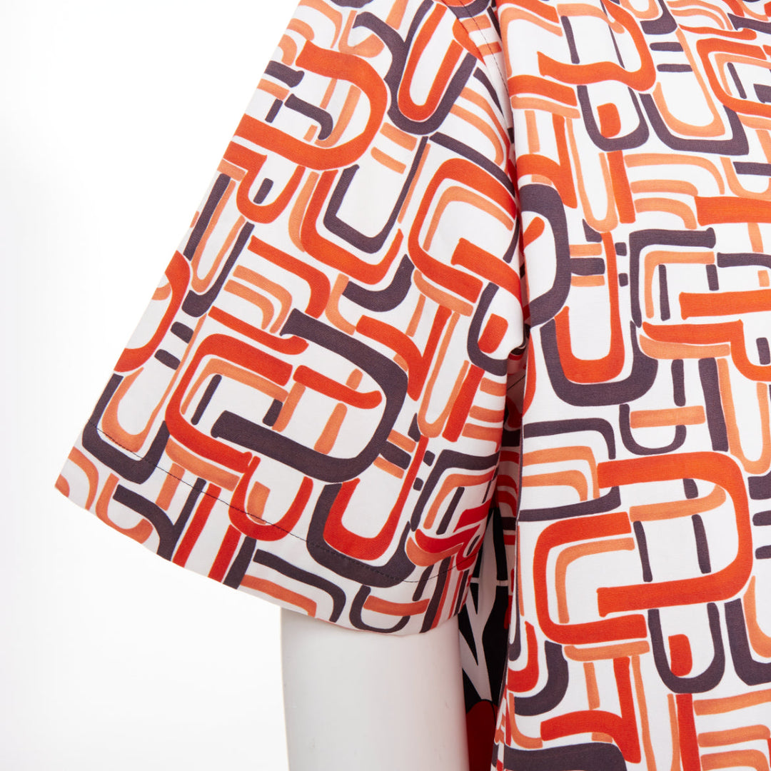 PRADA 2021 Runway Double Match geometric iris red floral split bowling shirt M